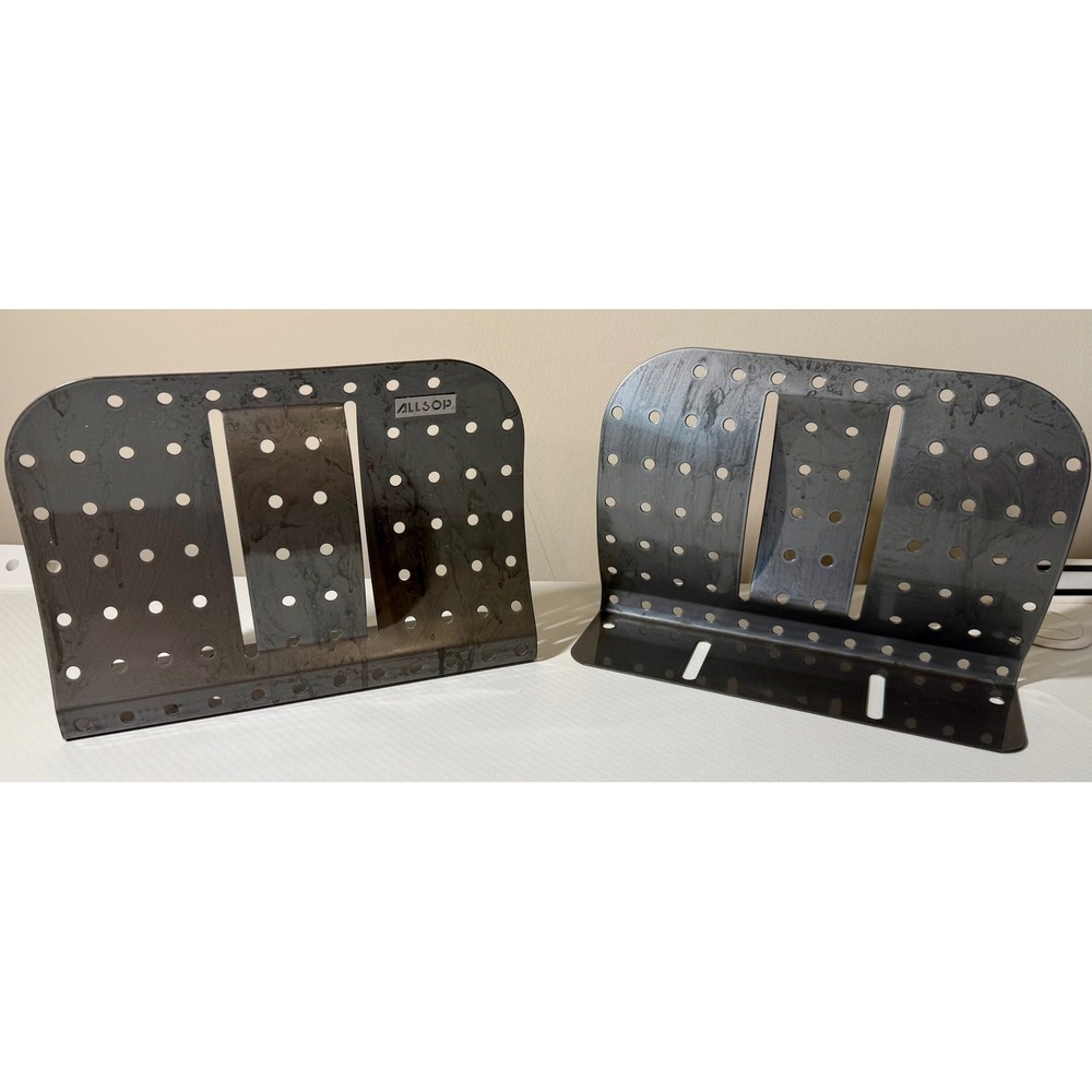 Allsop Metal Bookends Set Excellent Industrial Perforated Gunmetal Gray Modern